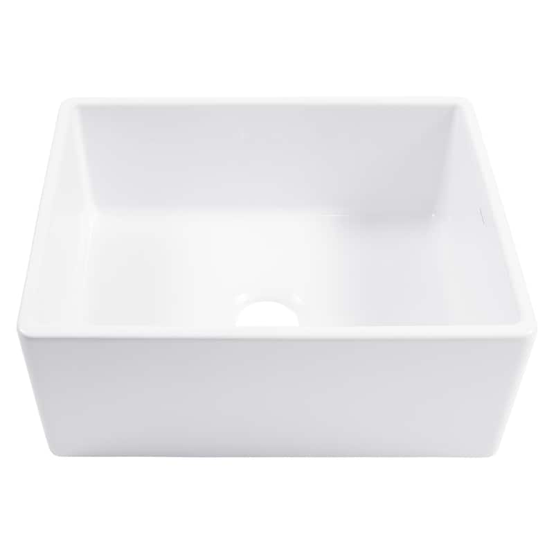 Austen Crisp White Fireclay 24" Farmhouse Apron Front Undermount Single Bowl Kitchen Sink with Pfirst Faucet Kit