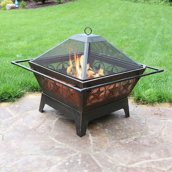 slide 1 of 7, 32" Fire Pit Steel Northern Galaxy Design with Cooking Grate and Poker