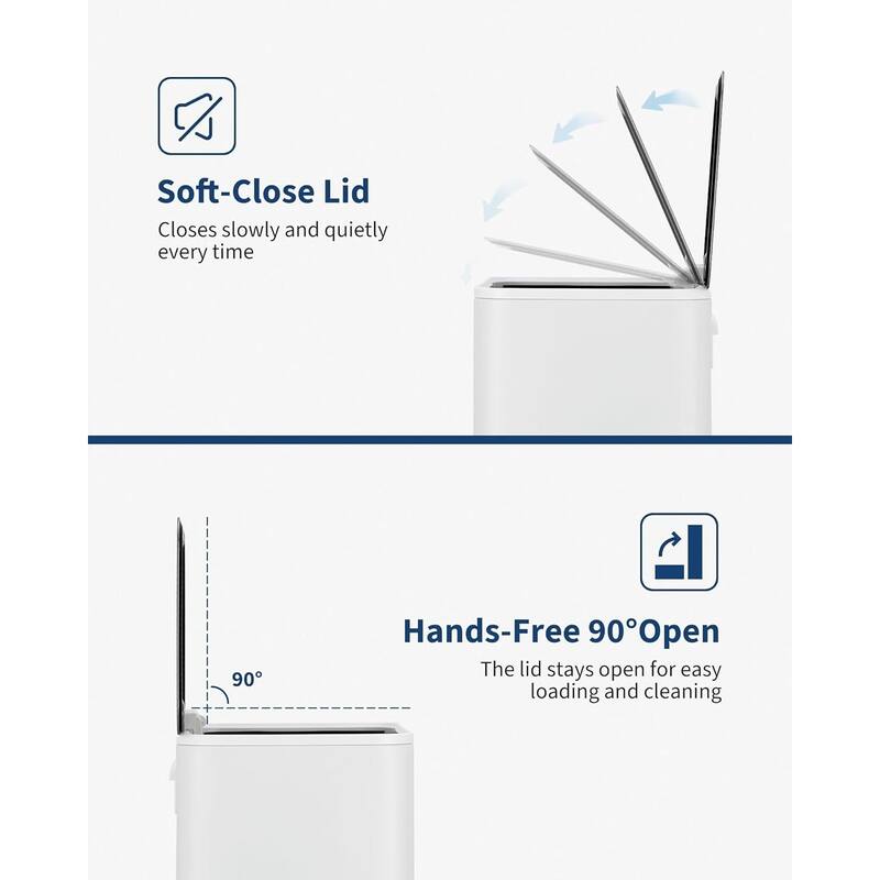 3.4-Gallon Rectangular Step Trash Can Stainless Steel with Soft-Close Lid and Removable Bucket White