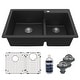 preview thumbnail 16 of 59, Karran 33" Top Mount Large/Small Bowl Quartz Kitchen Sink Kit - 33" x 22" x 9" Black