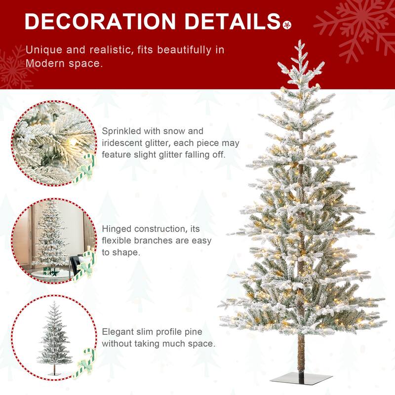 Glitzhome 8FT/10FT Pre-Lit Flocked Fir Artificial Christmas Tree with Warm White Lights