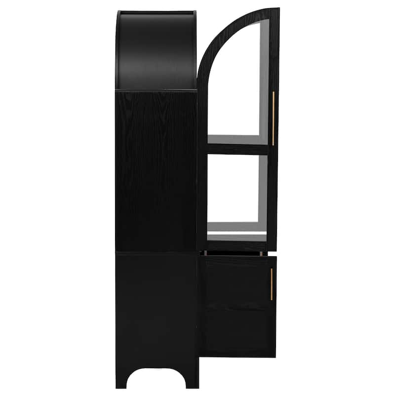 71"Tall Arched Kitchen Pantry Cabinet with Door Shelves,Cabinet with Open & Adjustable Shelves,Hidden Drawer & Glass Door