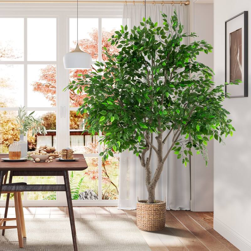 Gymax 8.2 FT Tall Artificial Ficus Tree w/ Leaves Wide Stable