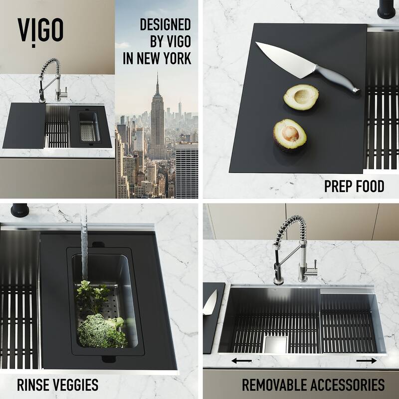 VIGO Hampton Stainless Steel Undermount Workstation Kitchen Sink