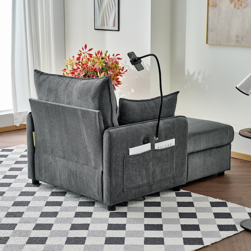 55"Oversized Chaise Lounge Chair with Ottoman and Storage, Upholstered Deep Seat Chaise Lounge with Pillows