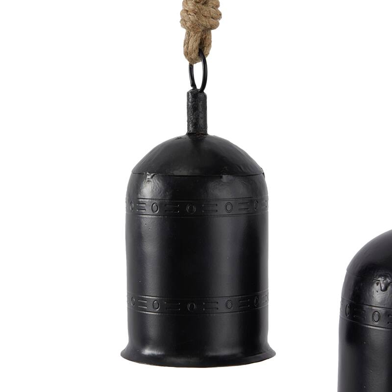 Gold, Gray, Bronze, Black or Red Metal Tibetan Inspired Decorative Cow Bells with Jute Hanging Rope (Set of 3)