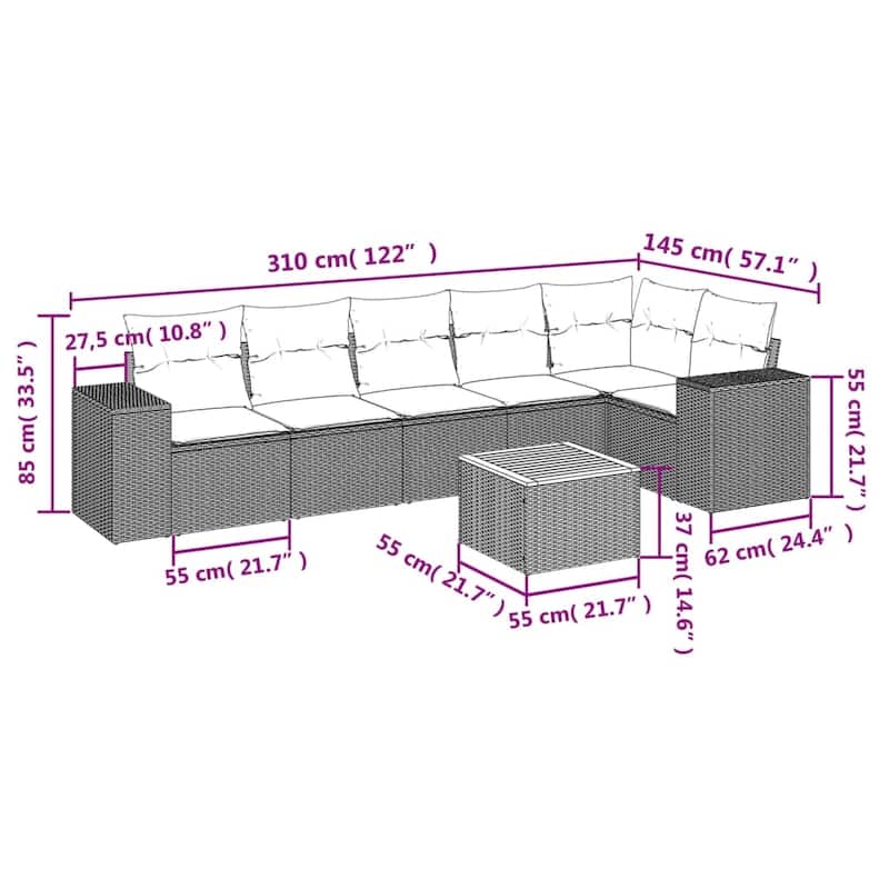 vidaXL Garden Sofa Set Black - 21.7 x 21.7 x 14.6