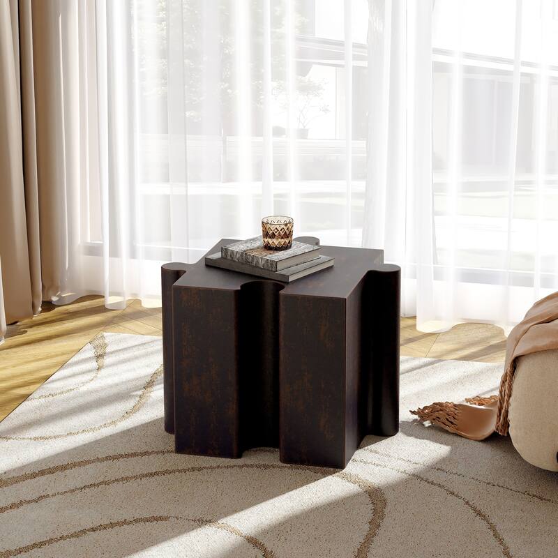 Roomfitters 2-Piece Puzzle Table Set, Interlocking Modular MGO Side Tables with 1 Convex & 1 Concave Unit, Antique Copper