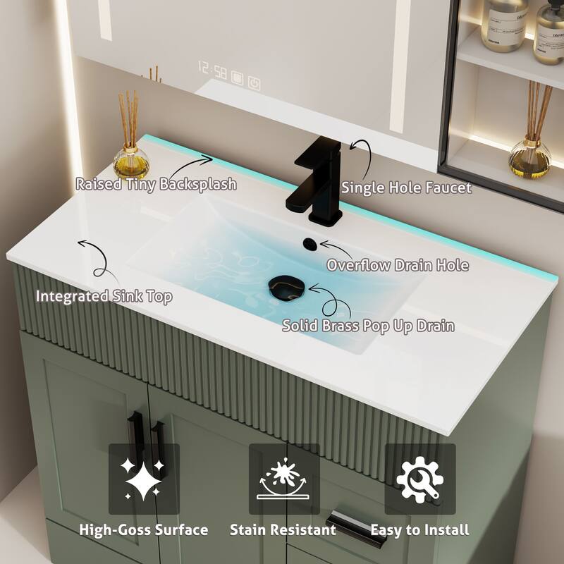 Modern 24/30/36/48" Wave-Line Bathroom Vanity Set with Sink & Faucet