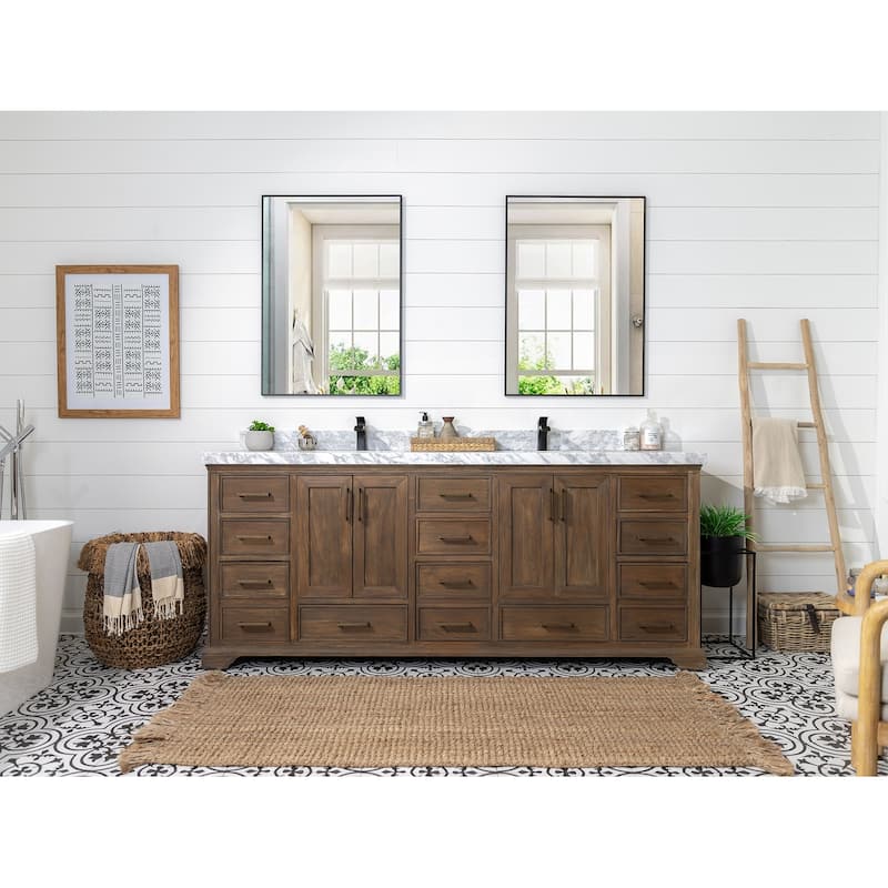 Willow Collections 84 in. W x 22 in. D Charlotte Teak Double Sink Bathroom Solid Teak Vanity with Countertop