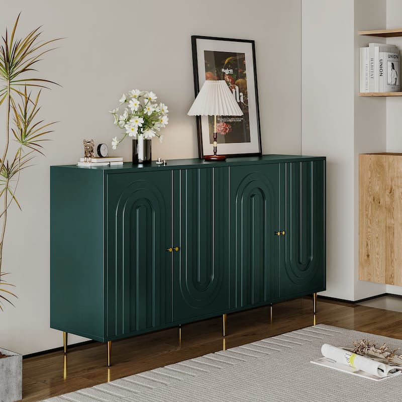 Modern Lacquered 4 Door Wooden Sideboard - Green