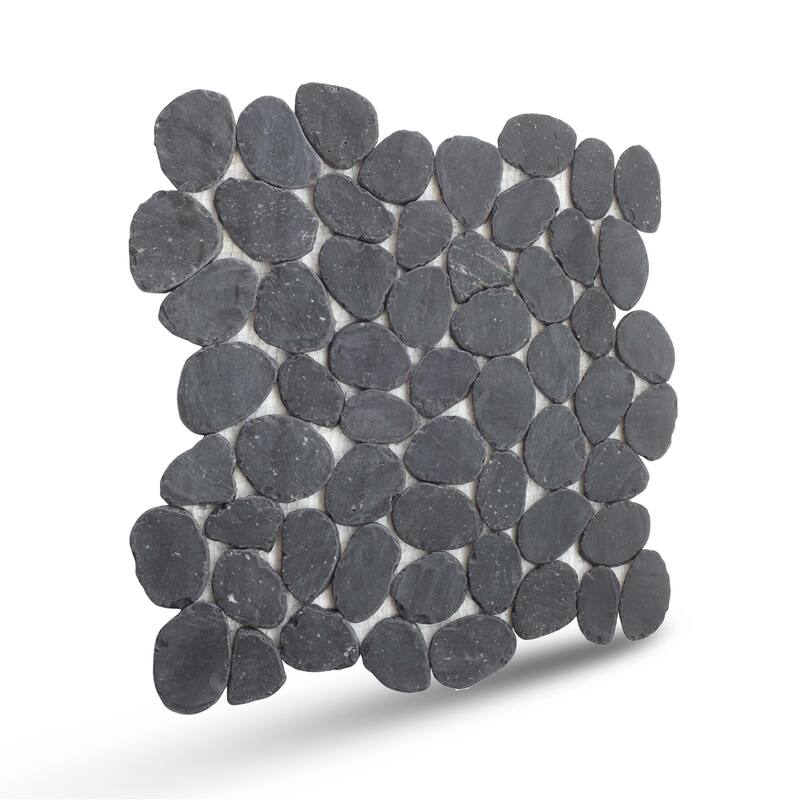 Charcoal Sliced Pebble Mosaic, Backsplash Kitchen Walls, Shower and Bathroom Floors 12" X 12" (5 Sqft per case) - Case (5 Tiles)