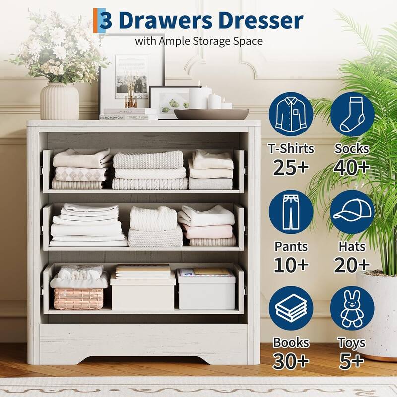 3 Drawer Dresser Decorative Organizer for Bedroom, Living Room, Hallway