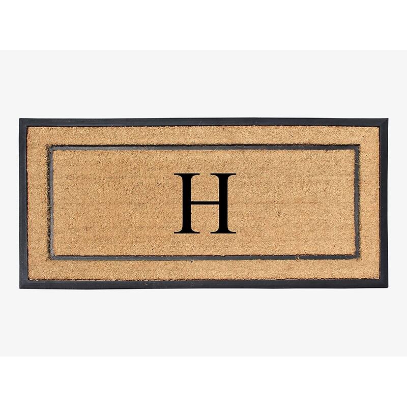 A1HC Natural Coir Monogrammed Door Mat for Front Door, Durable Large Outdoor Rug, Heavy Duty Welcome Doormat - 24" X 48" - H