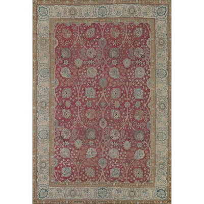 Floral Tabriz Vintage Persian Rug Hand-Knotted Bedroom Wool Carpet - 8'0" x 10'11"