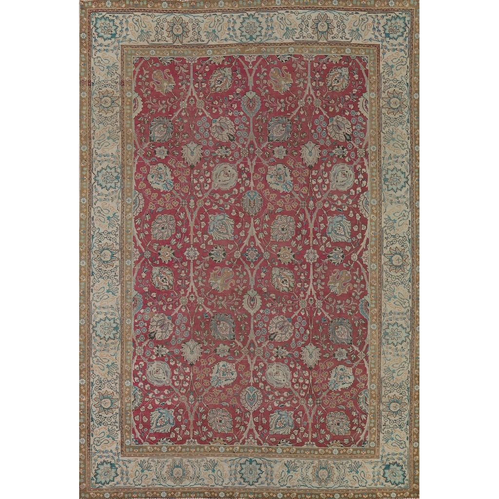 Floral Tabriz Vintage Persian Rug Hand-Knotted Bedroom Wool Carpet - 8'0" x 10'11"