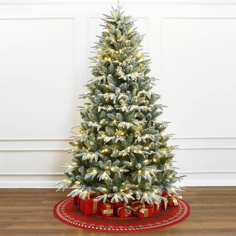 7Ft Pre-Lit Hinged Snow Flocked Fraser Fir Full Artificial Christmas Tree - 84" H x 47.2" Diameter