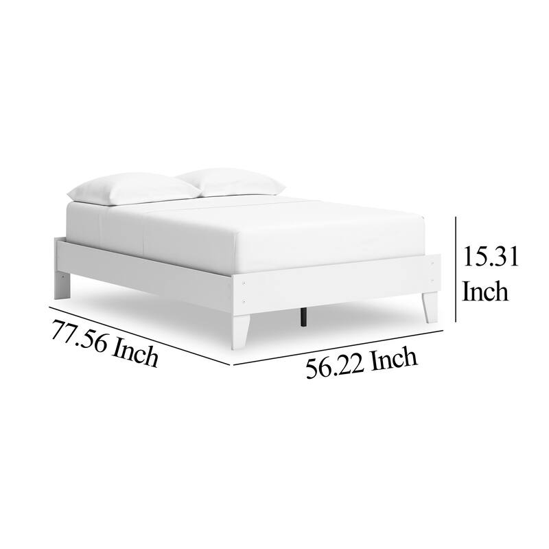 Kally Full Platform Bed, Matte White Wood, Low Profile Tapered Legs