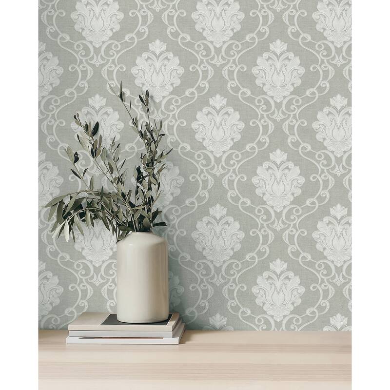 Fine Decor Florentine Grey Damask Wallpaper