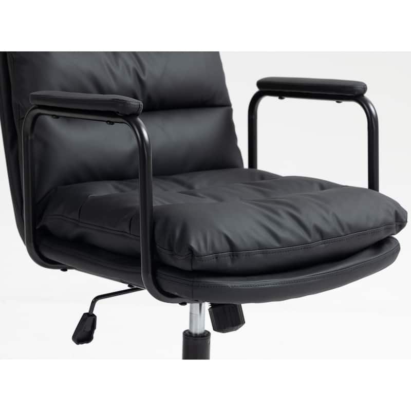 GDF Studio - Ergonomic PU Leather Mid-Back Office Chair with Reclining Backrest with Padded Armrests and 360° Swivel Mobility