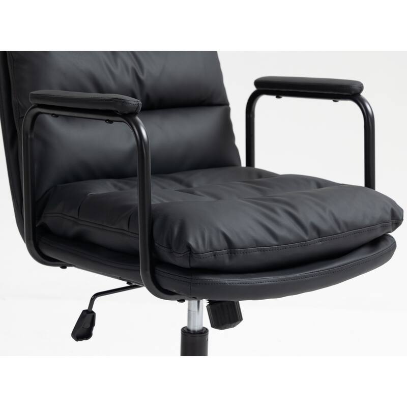 Mid-back Home Office Chair PU Leather Computer Chair with Padded Armrests Tilted and Wheels, for Office