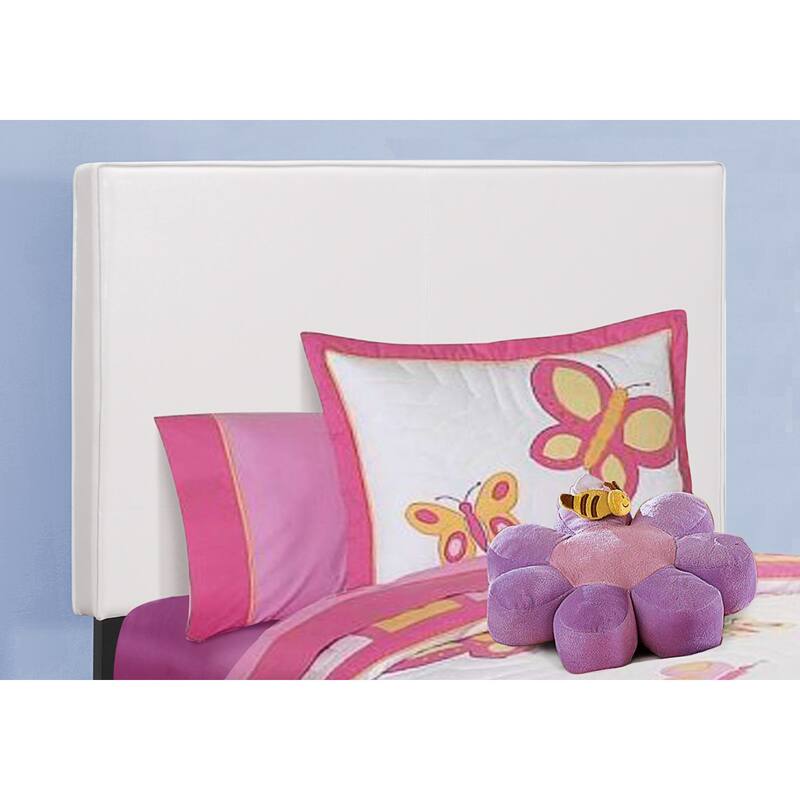 White Leather Look Twin Size Upholstered Platform Bed Frame