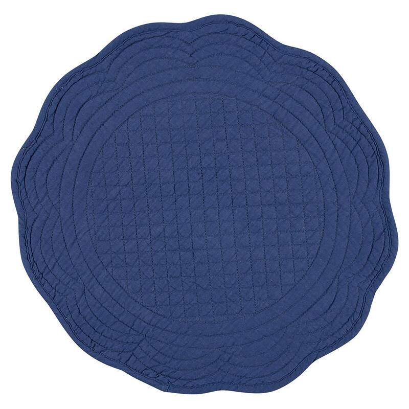 Boutis Quilted Placemat - Set of 4 - Navy - 14" x 14"