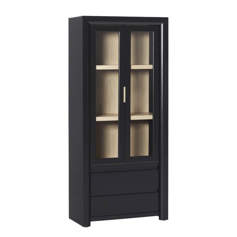 Walker Edison Modern Wood Bookshelf with Glass Doors and Drawer Storage