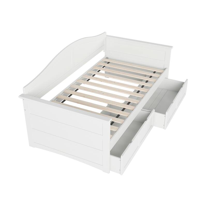Twin Daybed with Drawers - White Wood Frame, Modern Design, Storage Bed