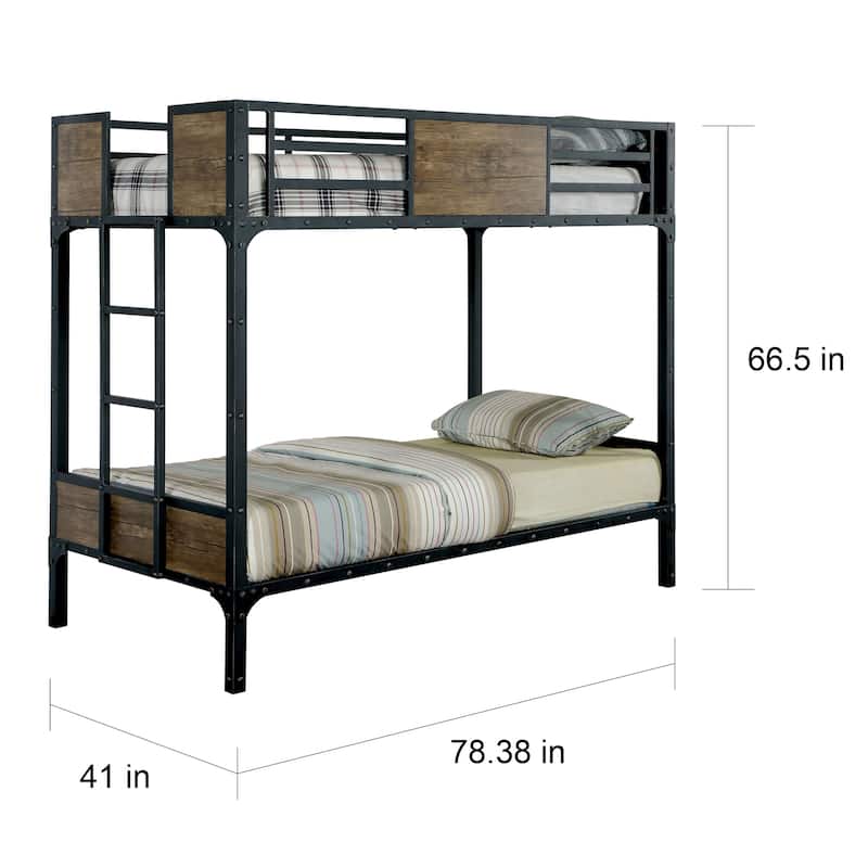 Furniture of America Jown Modern Two-Tone Metal Bunk Bed with Attached Side Ladder