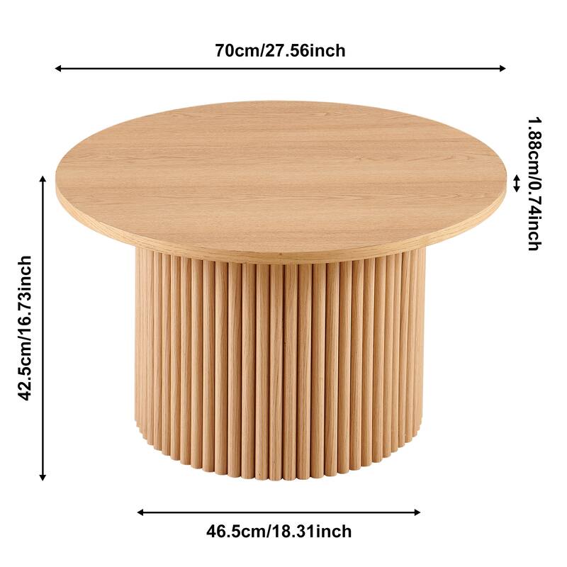 27.56 Inch Mid-Century Modern Round Coffee Table Farmhouse Round Coffee Table with Metal Base, for Living Room