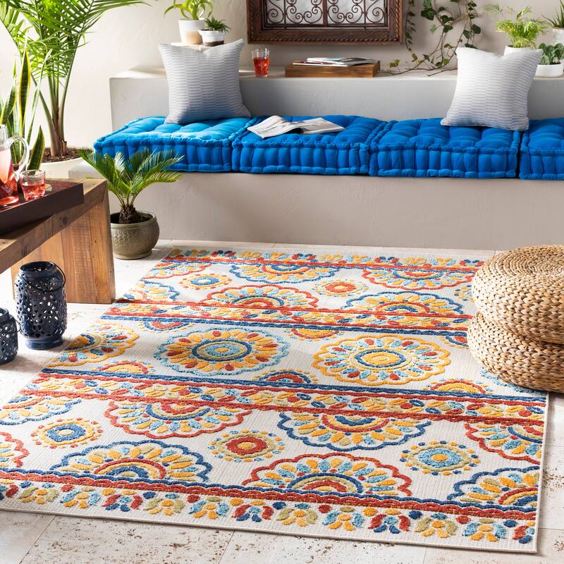 Philon Transitional Indoor/ Outdoor Area Rug - 5'3" x 7'3" - Orange