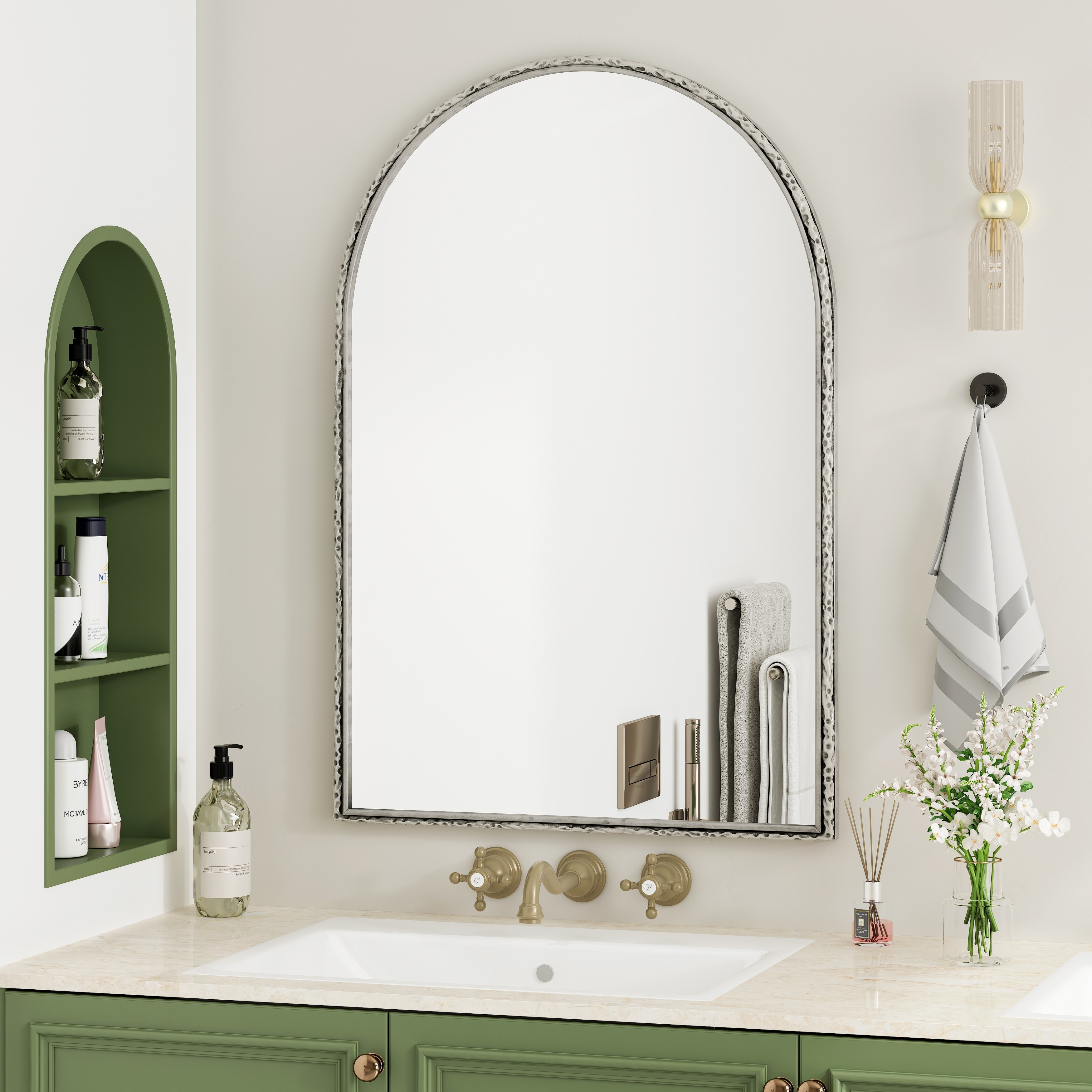 Arched Mirror, Wall Mirror, Vanity Mirror or Wall Decor Arch Mirror for Living Room, Bedroom, Entryway, Silver
