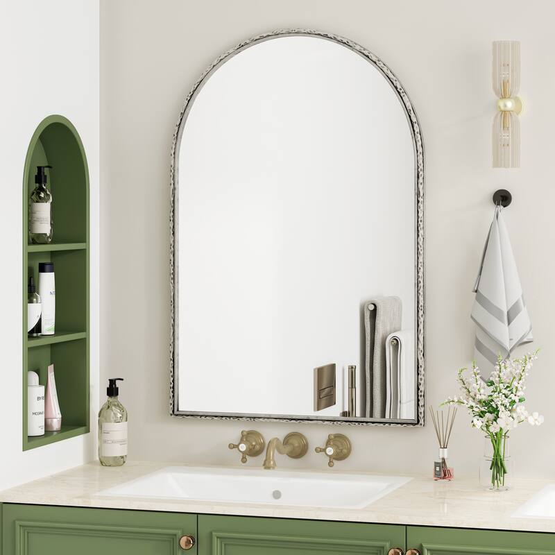 Silver Arched Wall Mirror - Bathroom Vanity & Home Decor