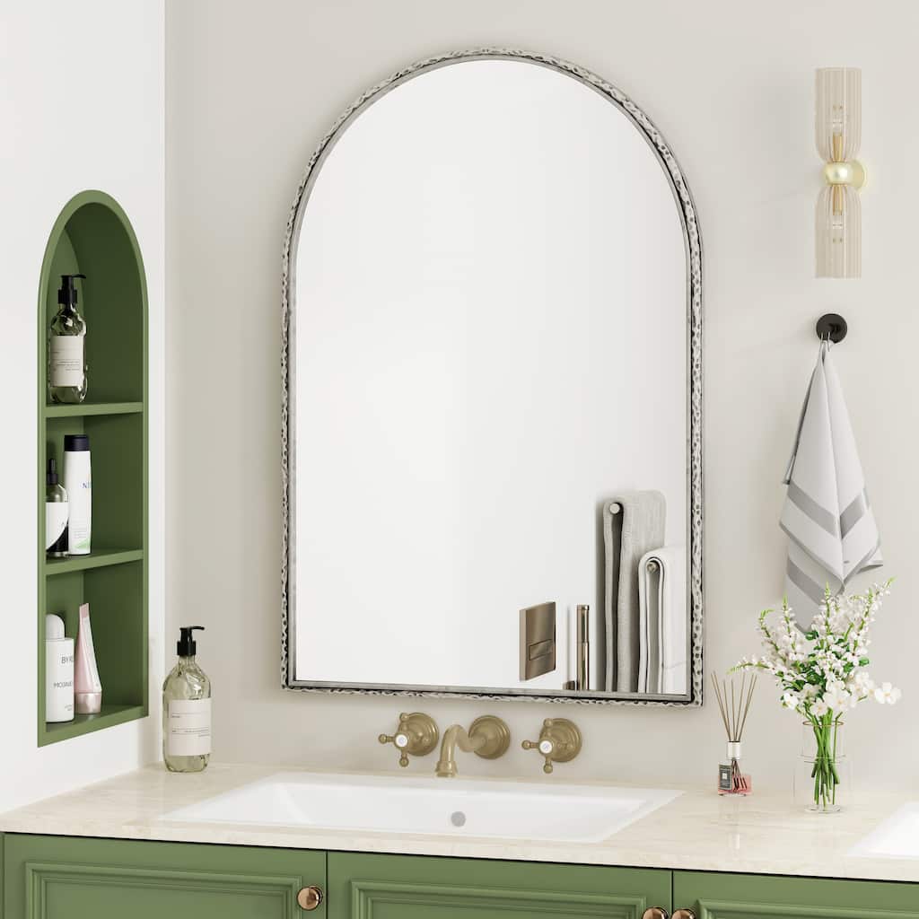 Silver Arched Wall Mirror - Bathroom Vanity & Home Decor
