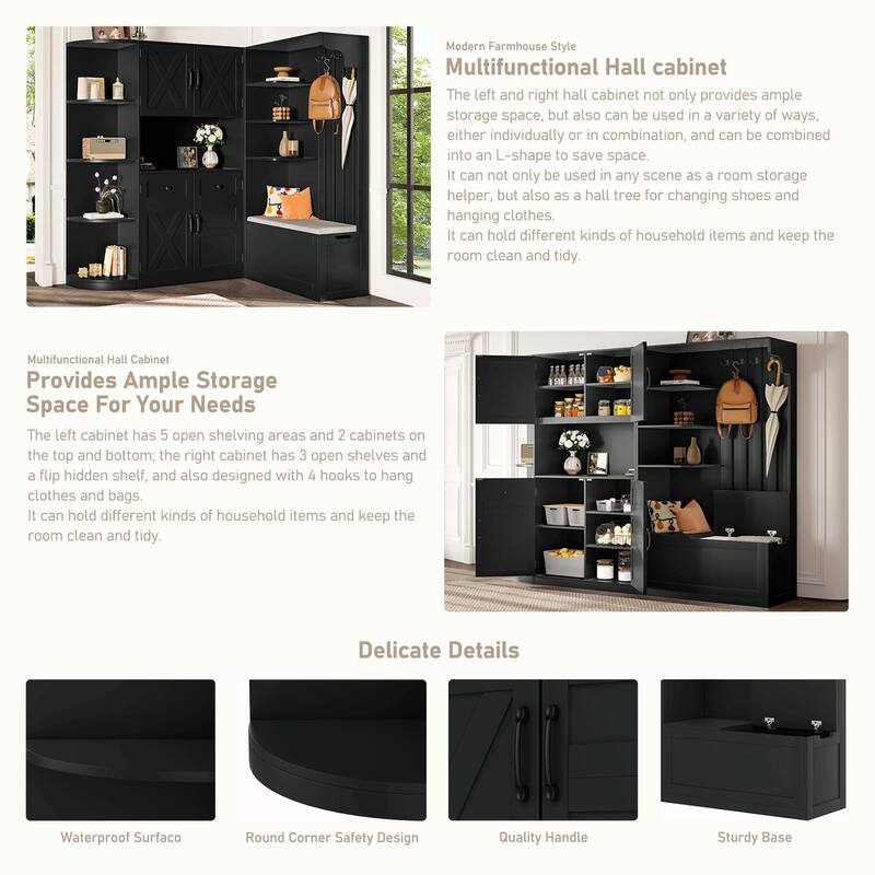 Multifunctional Left-Right Combination Hall Cabinet with Storage and 4 Hooks