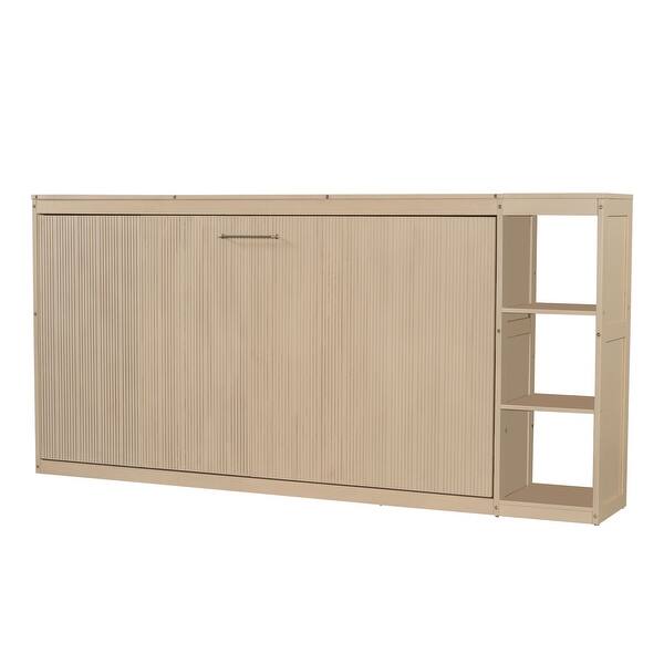 Twin Size Wooden Murphy Bed with Bookshelf