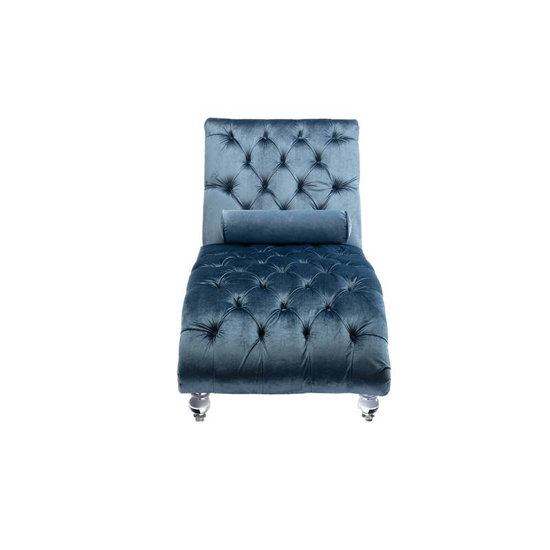Light Blue Modern 63.98" Upholstered Buttons Tufted Chaise Lounge Chair with Pillow and Acrylic Legs