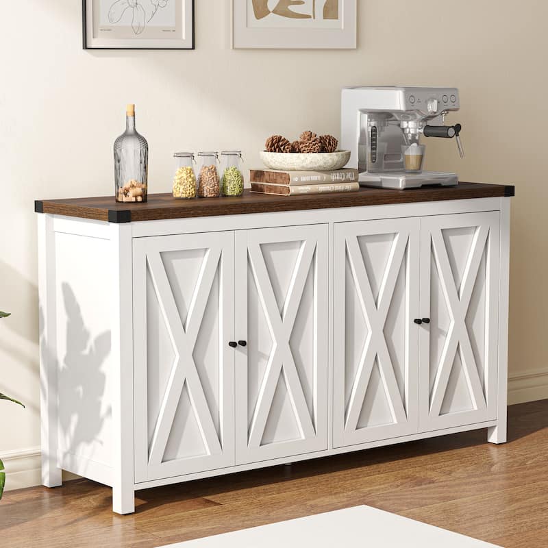 Moasis 55-inch Farmhouse Four-Door Buffet Cabinet Storage Kitchen Sideboard Buffet Table - White