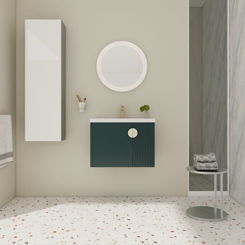 28 inch Wall Mounted Bathroom Vanity Set with Integrated Ceramic Sink - Green