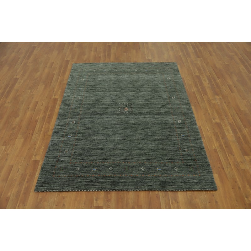 Hand Knotted Oriental 100% Wool Carpet Tribal Animal Pictorial Green Gabbeh Area Rug - 7' 4'' X 5' 5''