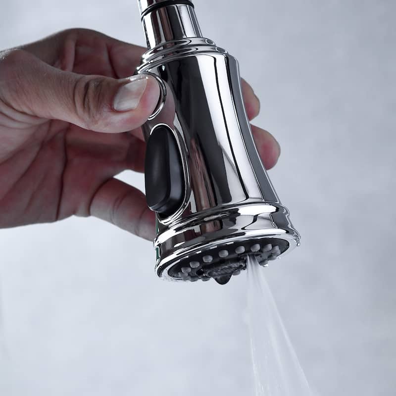Chrome Bridge Kitchen Faucet with Pull-Down Sprayhead
