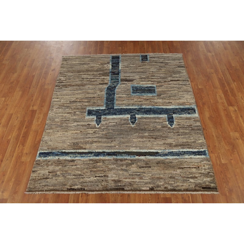 Geometric Moroccan Rug Hand-Knotted Bedroom Wool Carpet - 5'3" x 6'5"