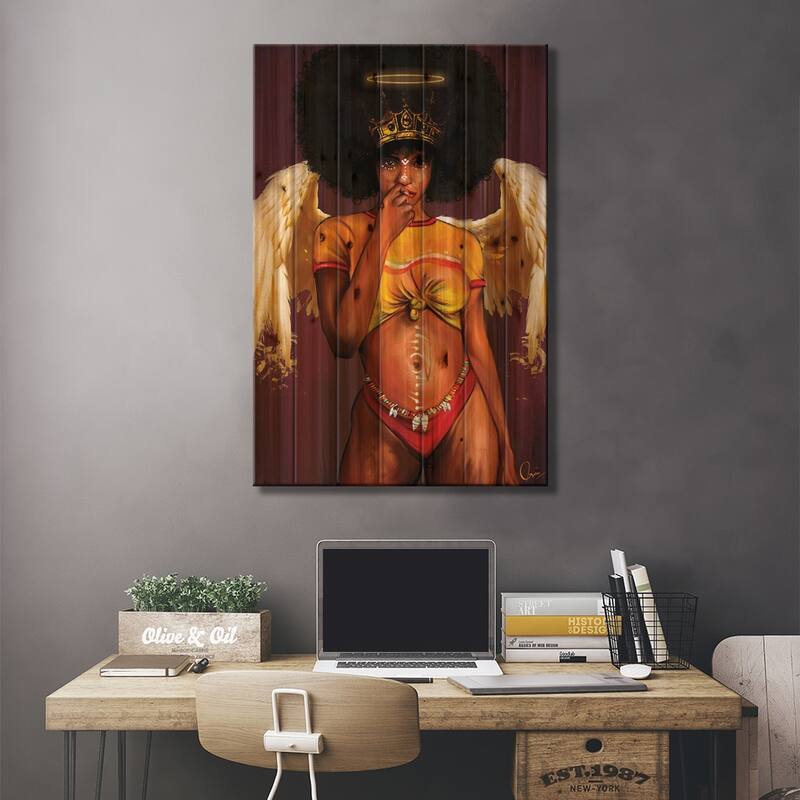 Melanin Angel Print On Wood by Crixtover Edwin - Multi-Color