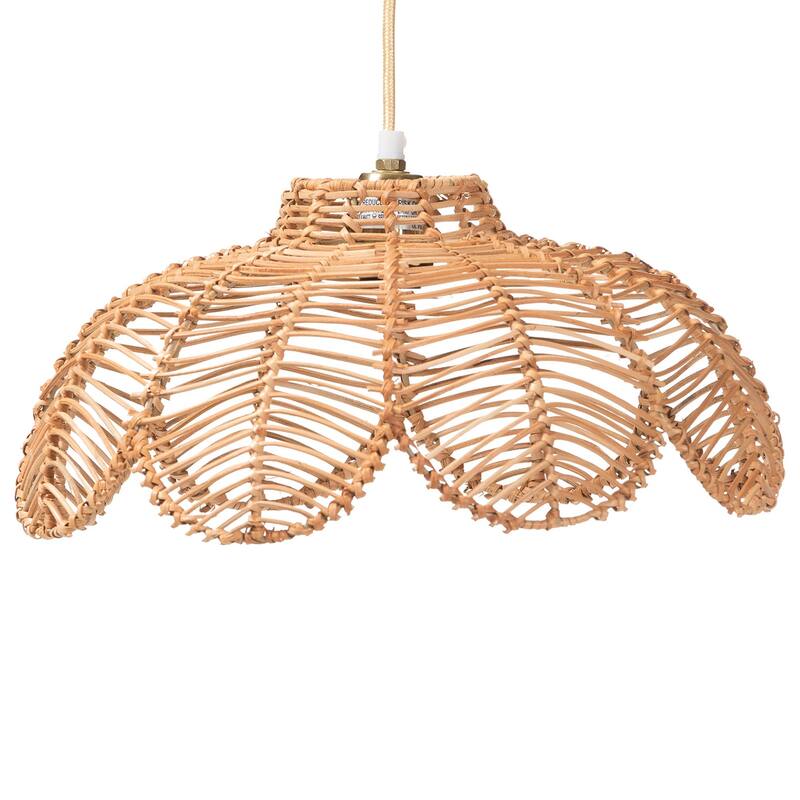 Neorah Natural Rattan Pendant Lampshade - Coastal Boho Ceiling Light Cover with Handcrafted Petal Shape - Natural Brown