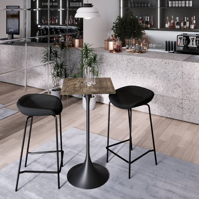 Verve 43 in. Tall Bar Height Dining Table Square MDF Wood Tabletop in White Stainless Steel Pedestal Base Accent Bar Table