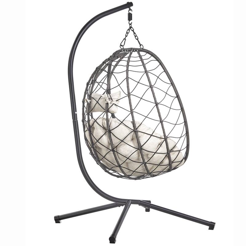 Summit Hanging Egg Swing Chair with Foldable Shell for Patio Balcony Backyard Garden Porch Home Office