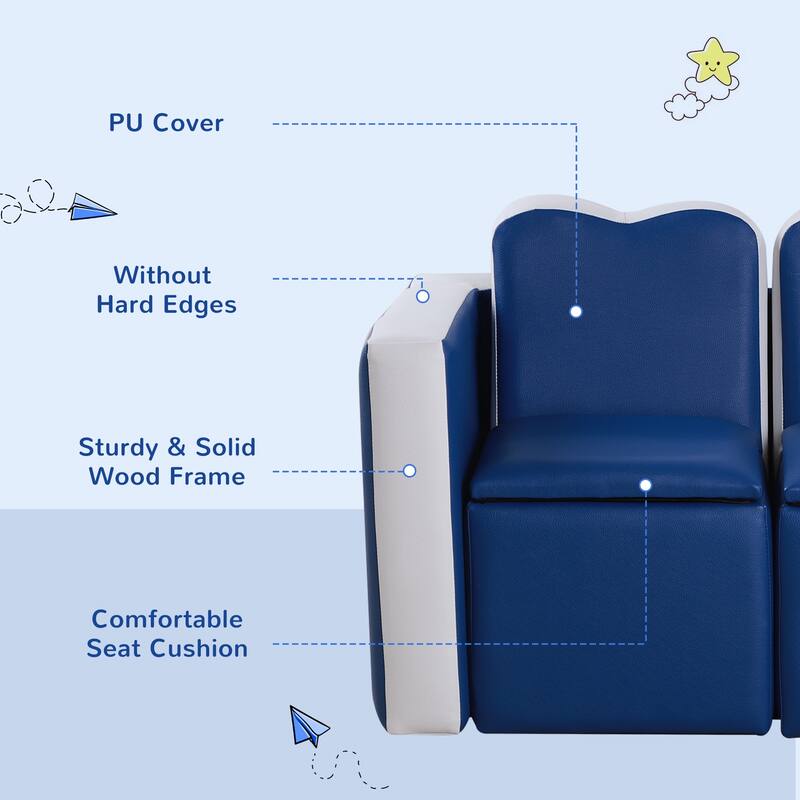 Qaba Kids Sofa 2-in-1 Multi-Functional Table Chair Set 2 Seat Couch Storage Box Soft Sturdy