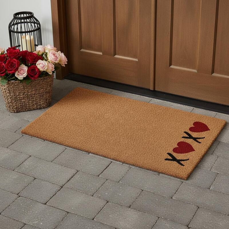 HomeRoots 24" X 48" Brown Red And Black XOXO Outdoor Coir Door Mat - 24.00' X '48.00 - 24.00' X '48.00