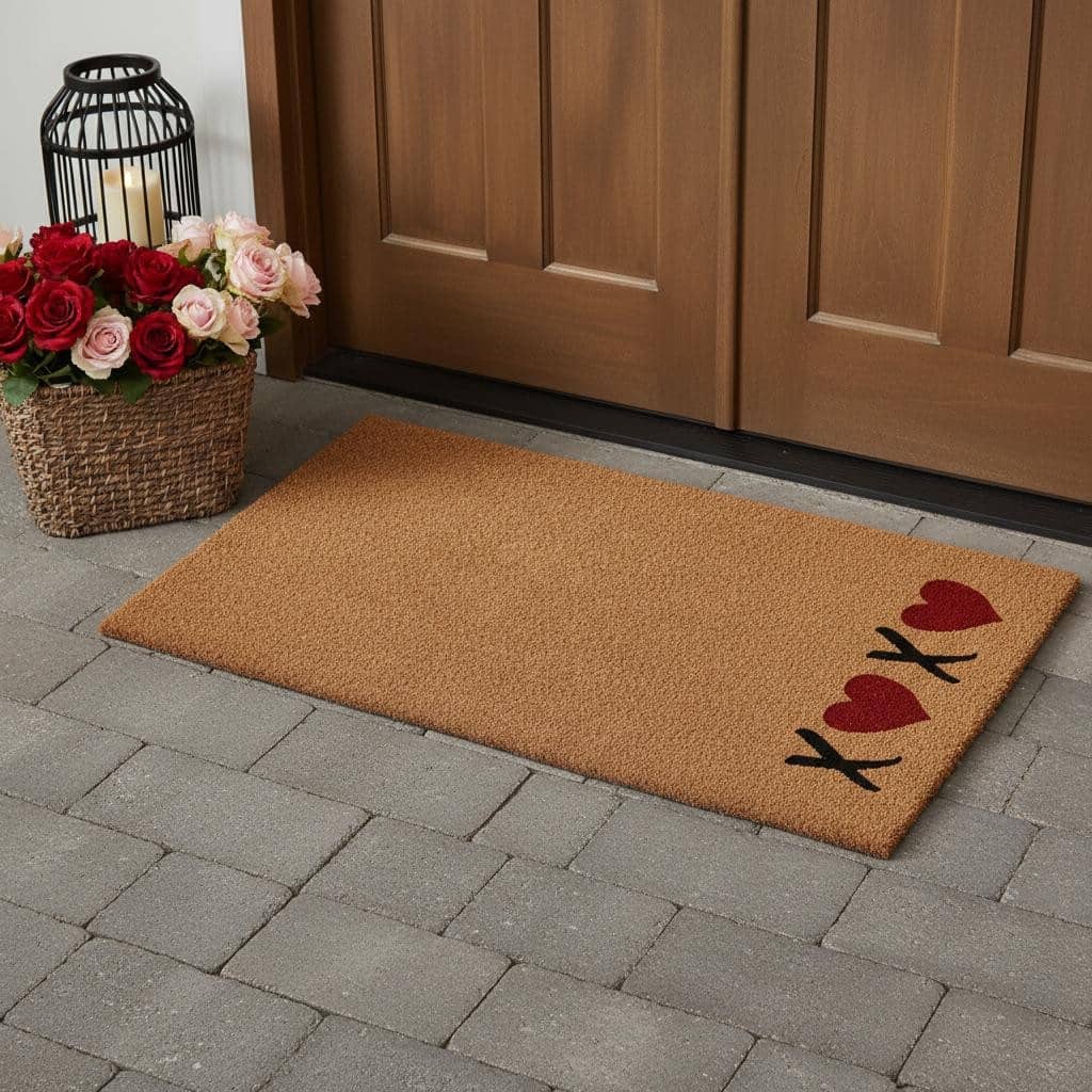 HomeRoots 24" X 48" Brown Red And Black XOXO Outdoor Coir Door Mat - 24.00' X '48.00